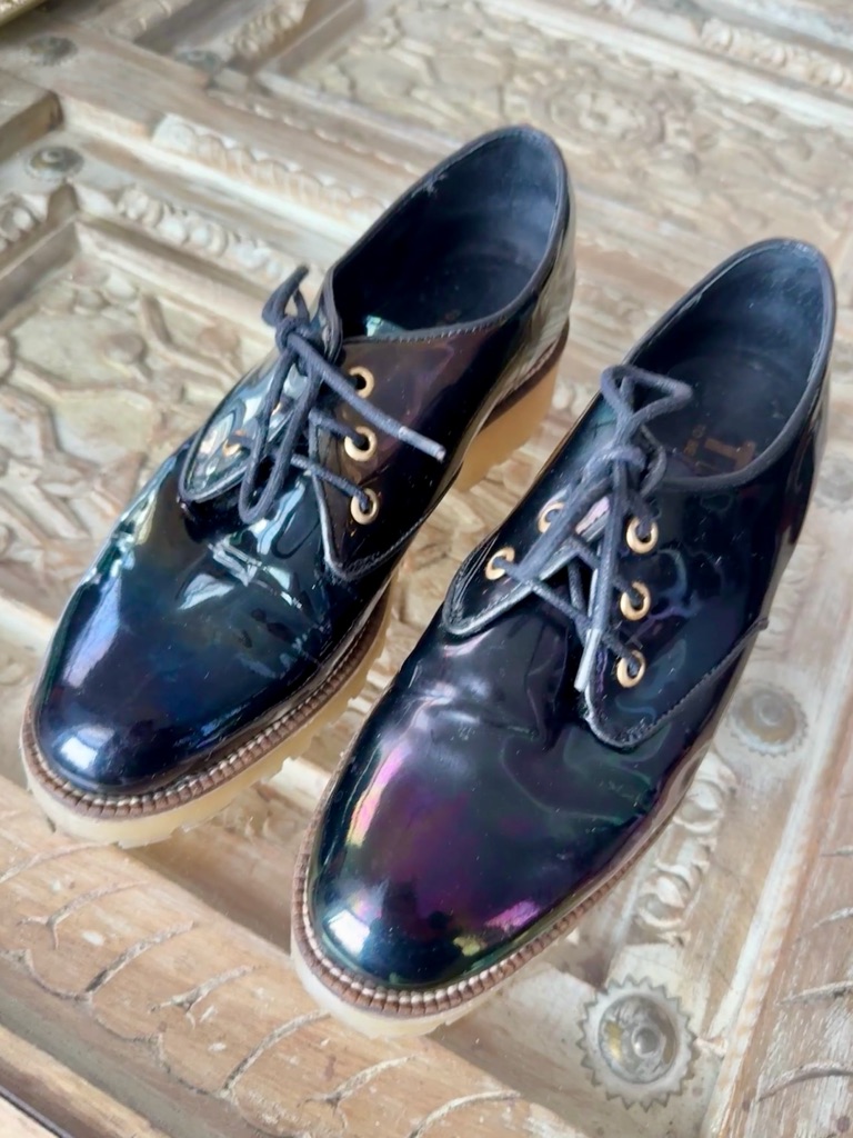 Tba Iridescent Lace-Up Oxfords In Black With Multicolor Sheen